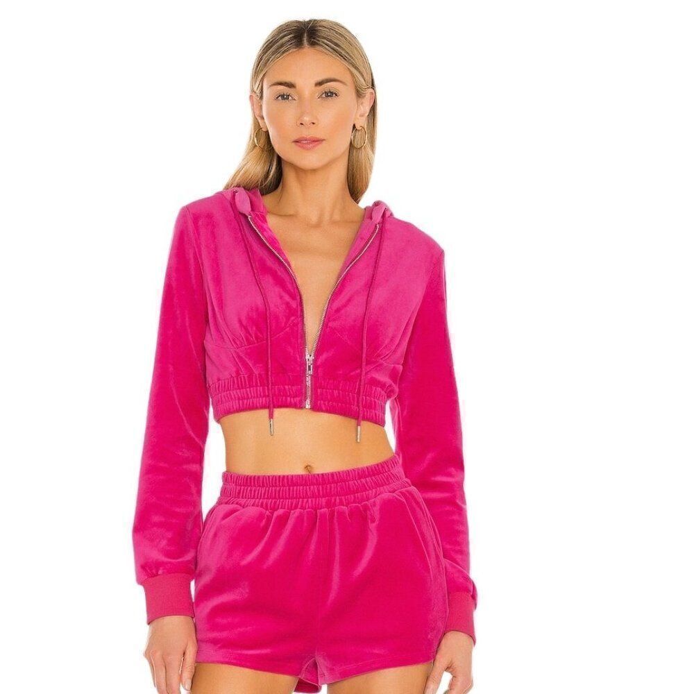 Superdown Paris Velour Jacket XS Hot Pink Hoodie Zip